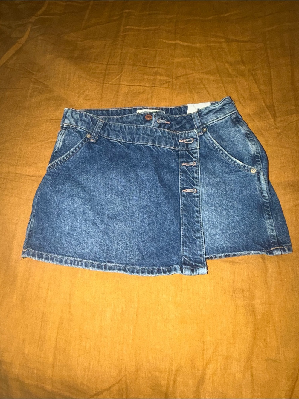 We The Free Blue Denim Midi Skirt with Button Front